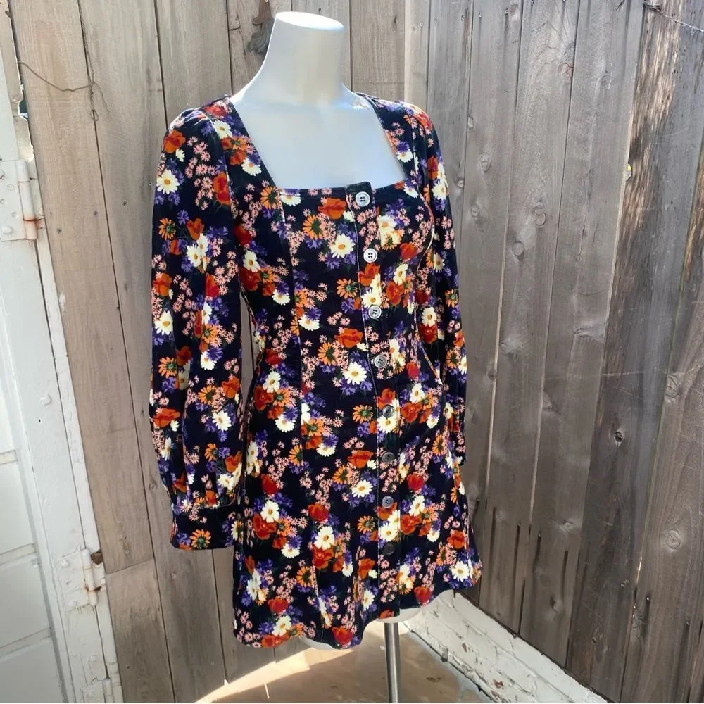 STAUD Chandler Velvet Dress Black Floral XS - Picture 7 of 15